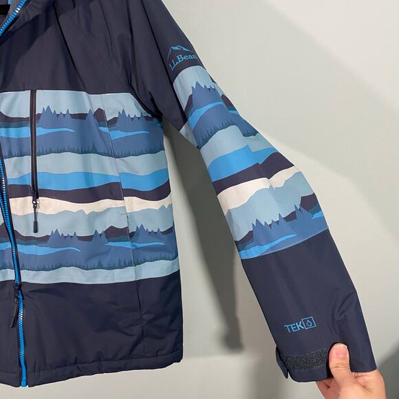 LL Bean Boy's Blue Graphics Full Zip Hooded Primaloft Winter Jacket Size L 14-16 - Picture 8 of 11